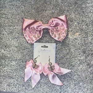 Pink Bow and Earring Set